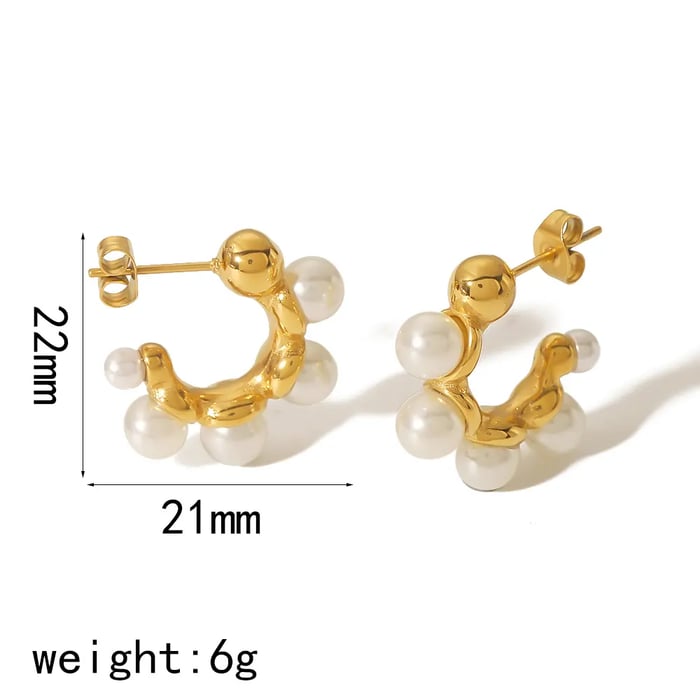 1 Pair Retro Classic Style C Shape Stainless Steel  Gold Color Inlay Artificial Pearls Women's Stud Earrings Picture3